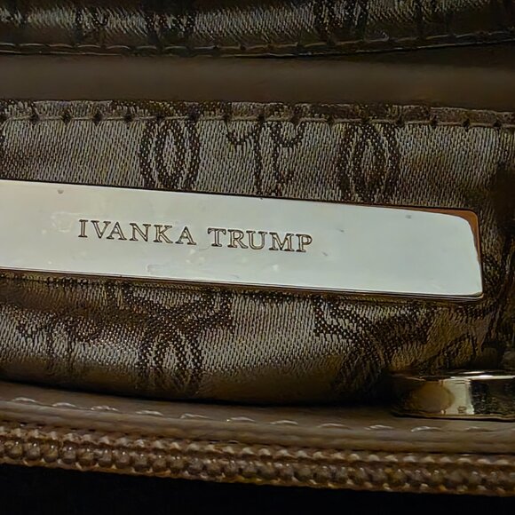 Ivanka Trump Tan/Brown Faux Leather Handbag with Gold Accents - Picture 4 of 8